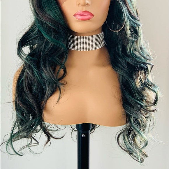Gorgeous Black/Green 13x4 Lace Front Synthetic Wig - Picture 9 of 13